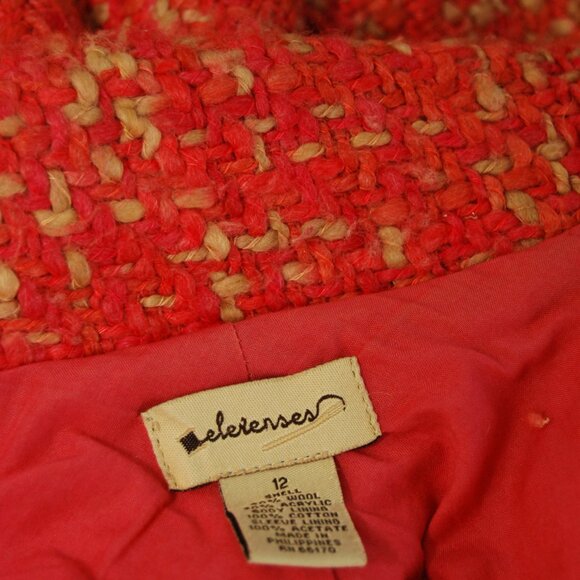 Vintage Tweed Flounce Sleeve Blazer (12) large bell sleeve jacket pink prep y2k - Picture 9 of 9